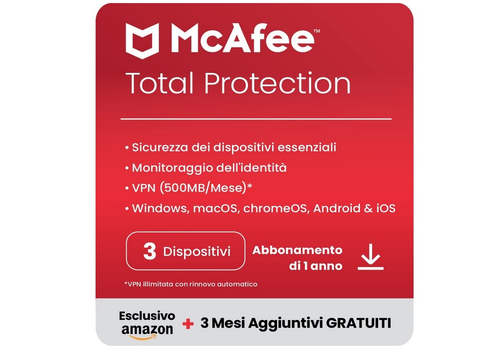 McAfee Total Protection 2023: Sicurezza online completa per 3 dispositivi | Esclusiva Amazon