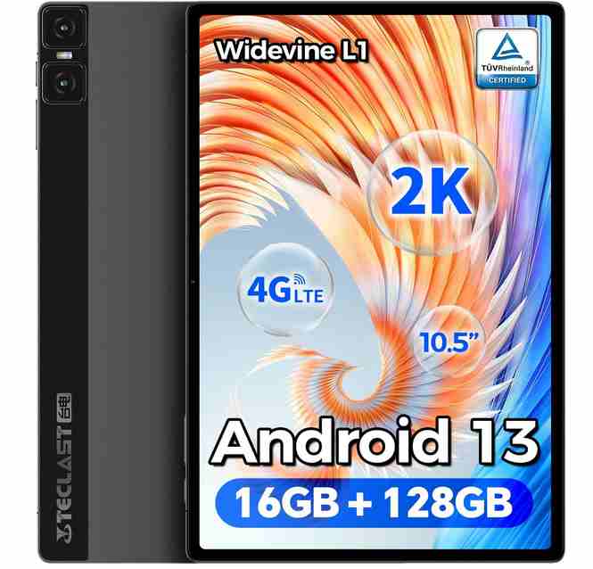 ECLAST T45HD Tablet Android 13 10,5 Pollici | 16 GB RAM + 128 GB ROM | Display 2K | Widevine L1 | Dual SIM