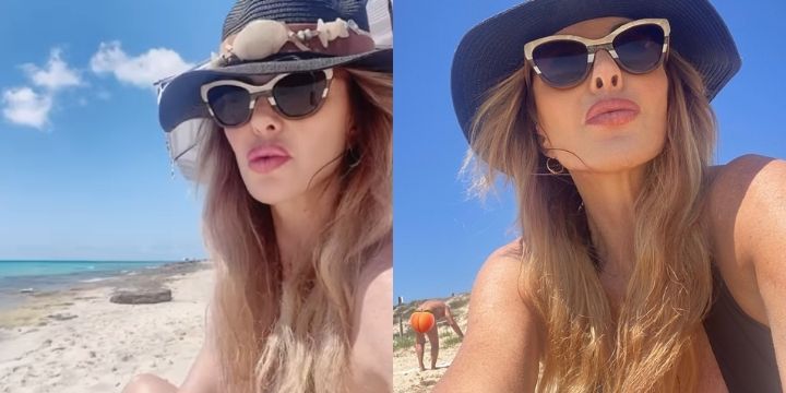 Alba Parietti scatta un selfie a mare, il dettaglio nella foto non sfugge ai fan: Â«Sei in una spiaggia nudisti?Â»