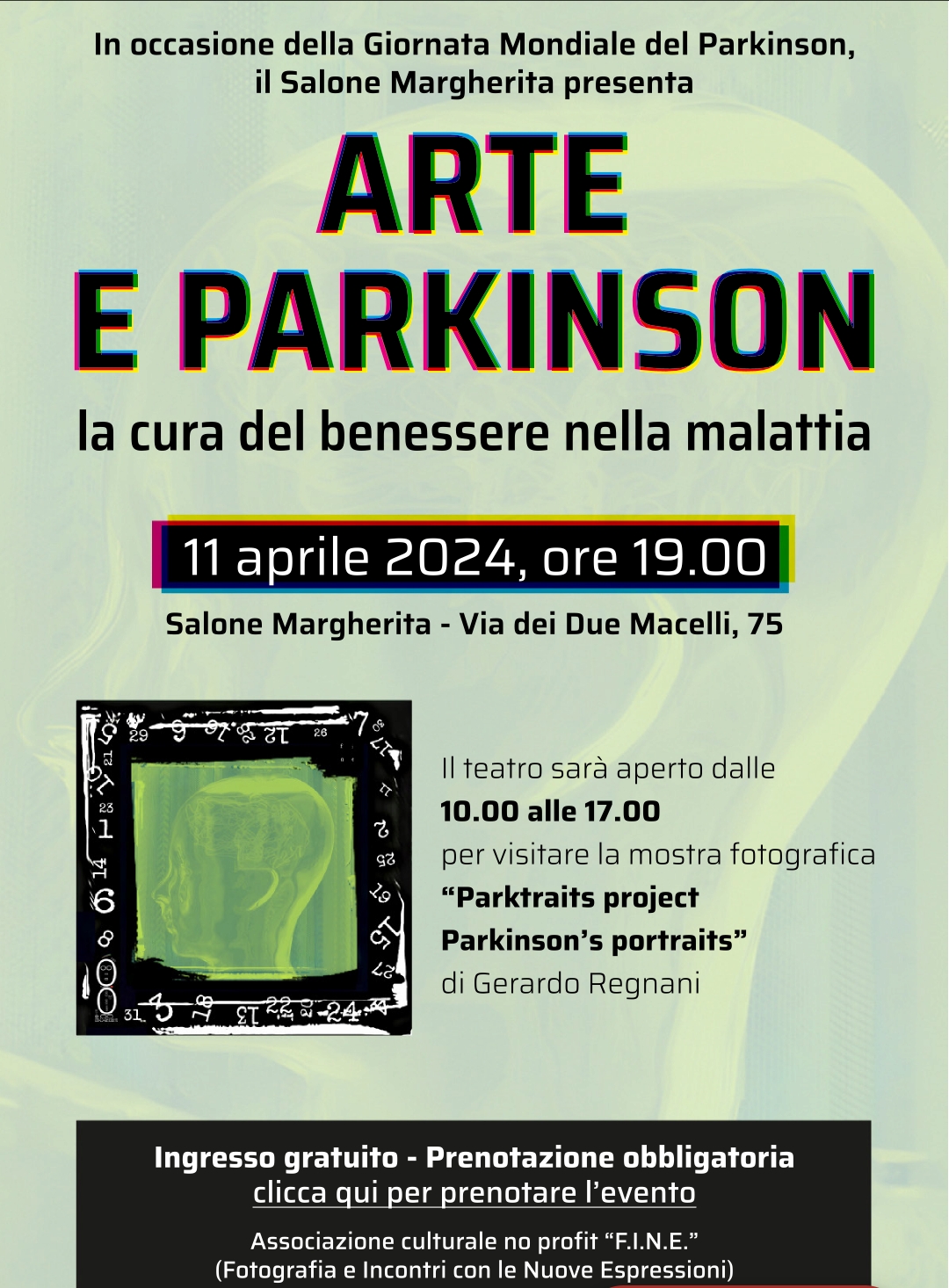 ARTE E PARKINSON (convegno) e PARKTRAITS PROJECT PARKINSON'S PORTRAITS (mostra di "ri-tratti" fotografici) al TEATRO SALONE MARGHERITA (Roma)